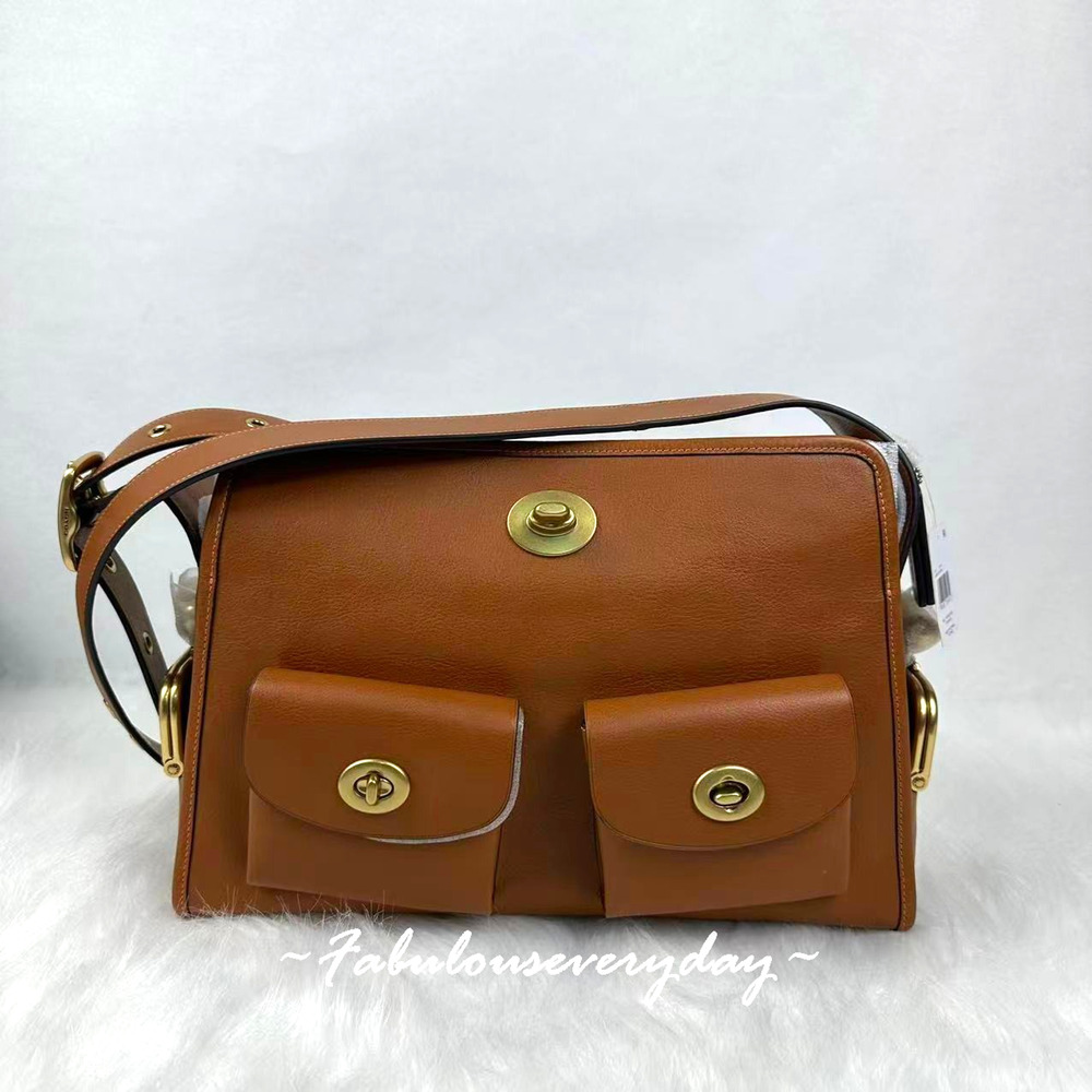 Coach Haversack Large Turnlock Shoulder Bag Leather/Gold/Amber Brown CDZ12 NWT